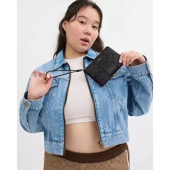 NWT Coach Corner Zip Wristlet Signature Canvas with Stripe CW854 CHARCOAL/BLACK - Picture 6 of 6